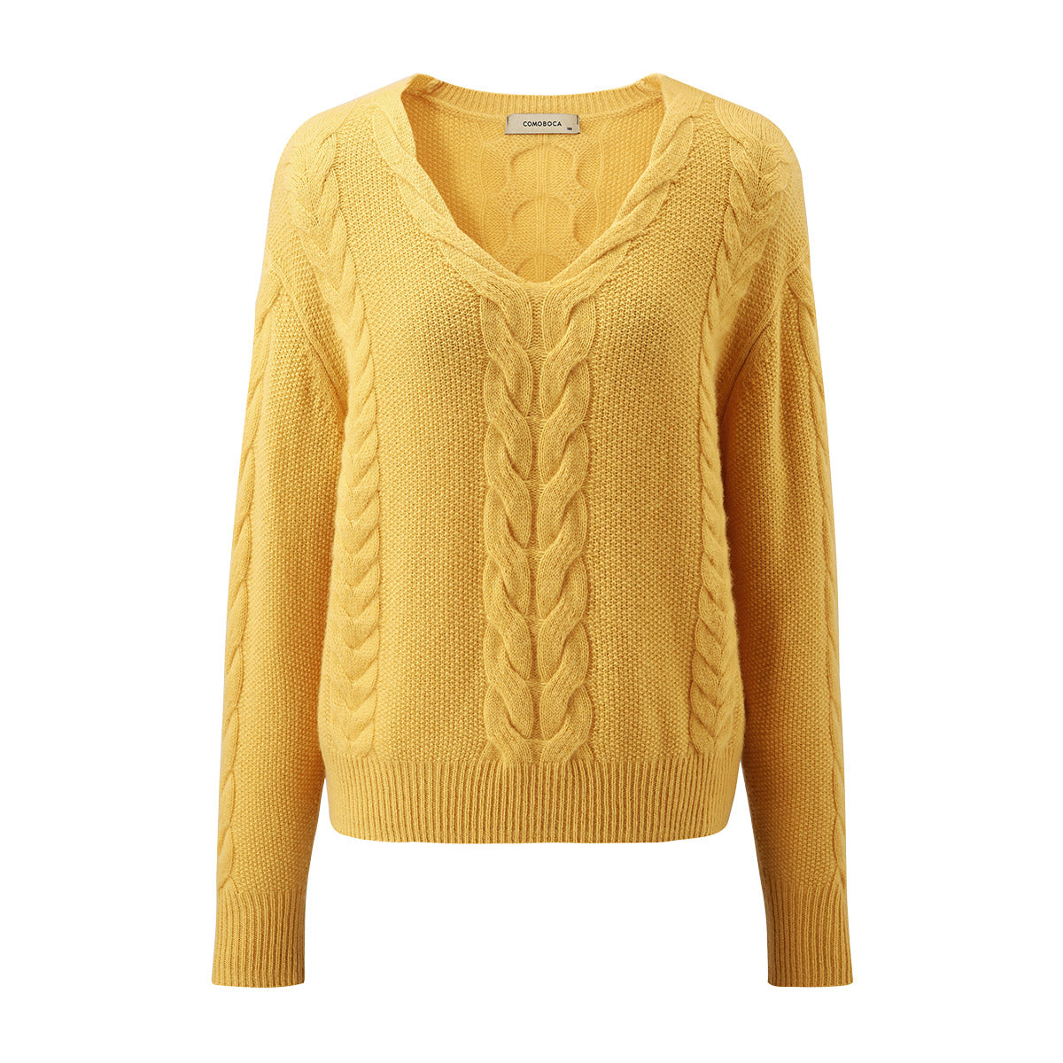 100% Cashmere Cable Knit V-Neck Sweater