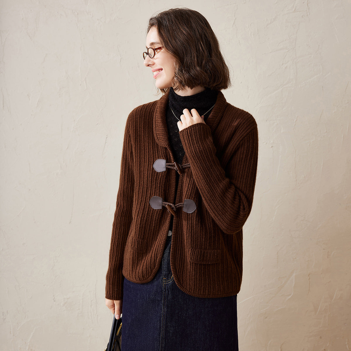 100% Cashmere Toggle Closure Knit Cardigan