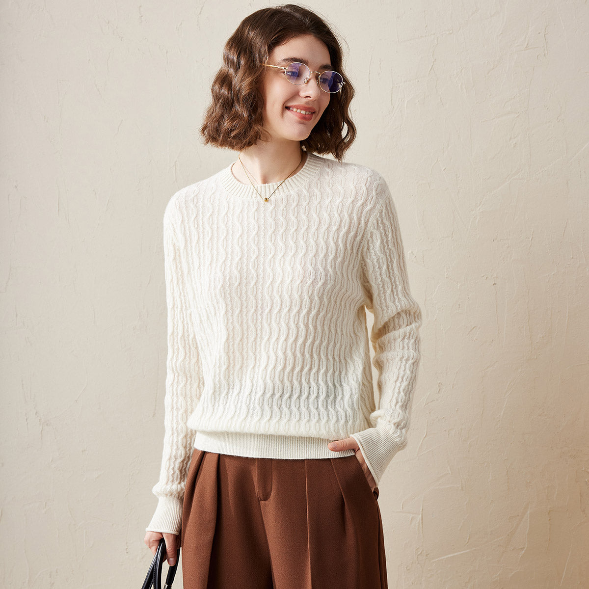 100% Cashmere Classic Cable Knit Sweater