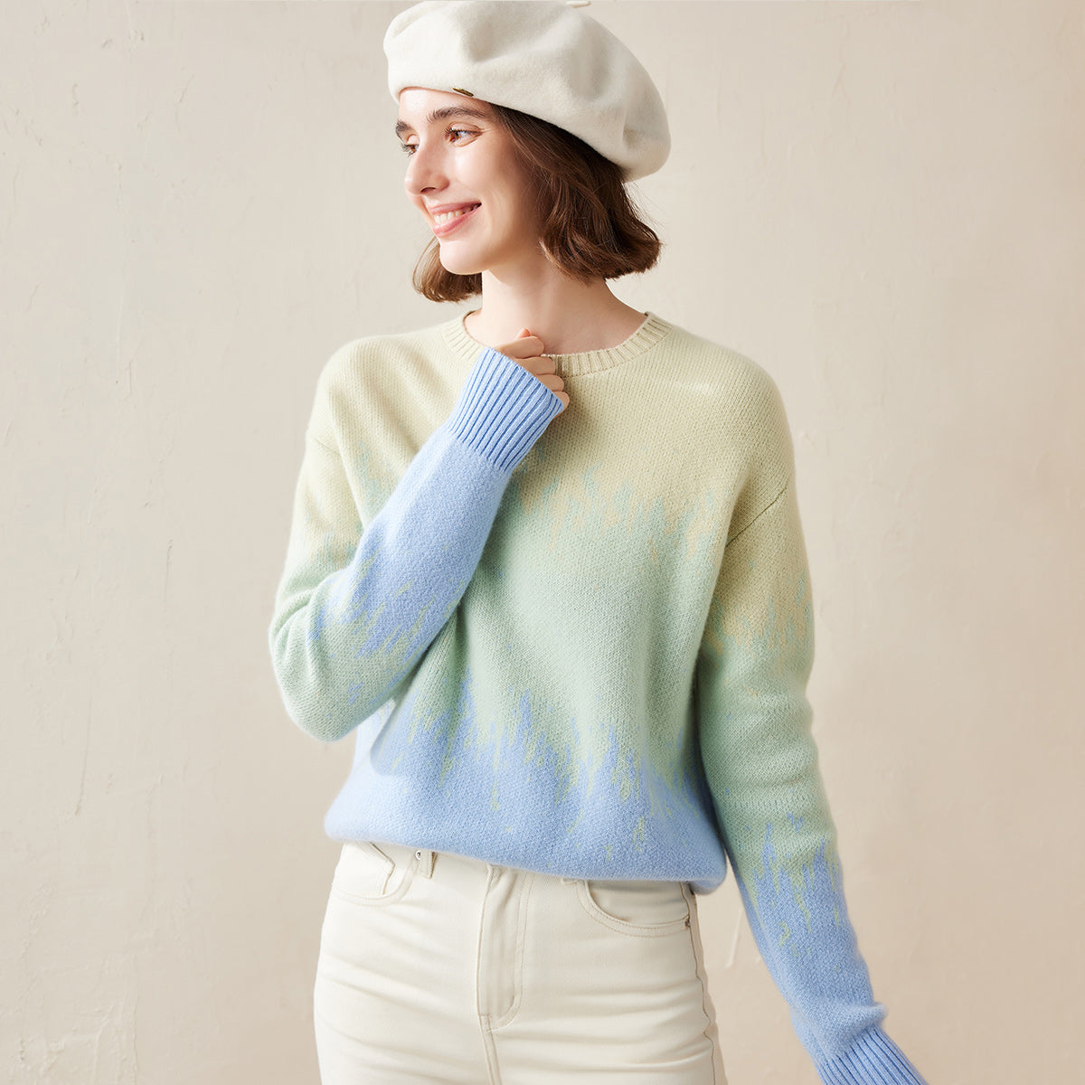 100% Cashmere Ombre Gradient Color Knit Sweater