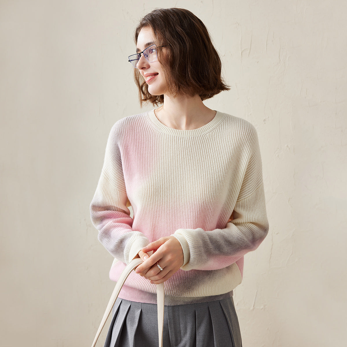 100% Cashmere Gradient Color Soft Knit Sweater