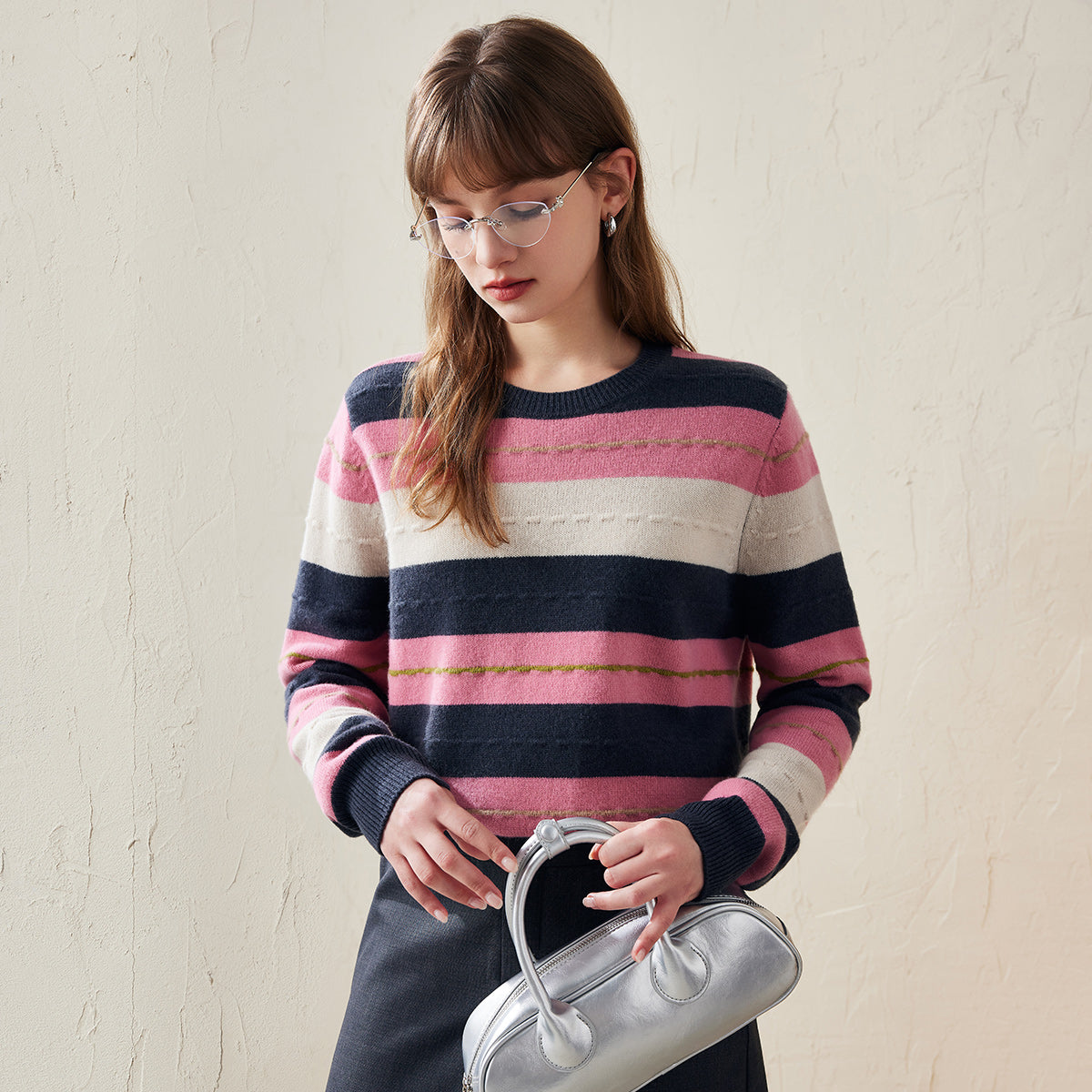 100% Wool Womens Cozy Striped Knit Sweater