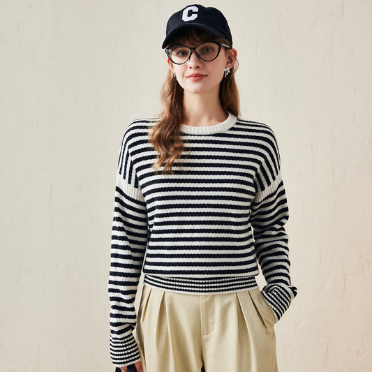 100% Wool Striped Knitted Pullover Sweater