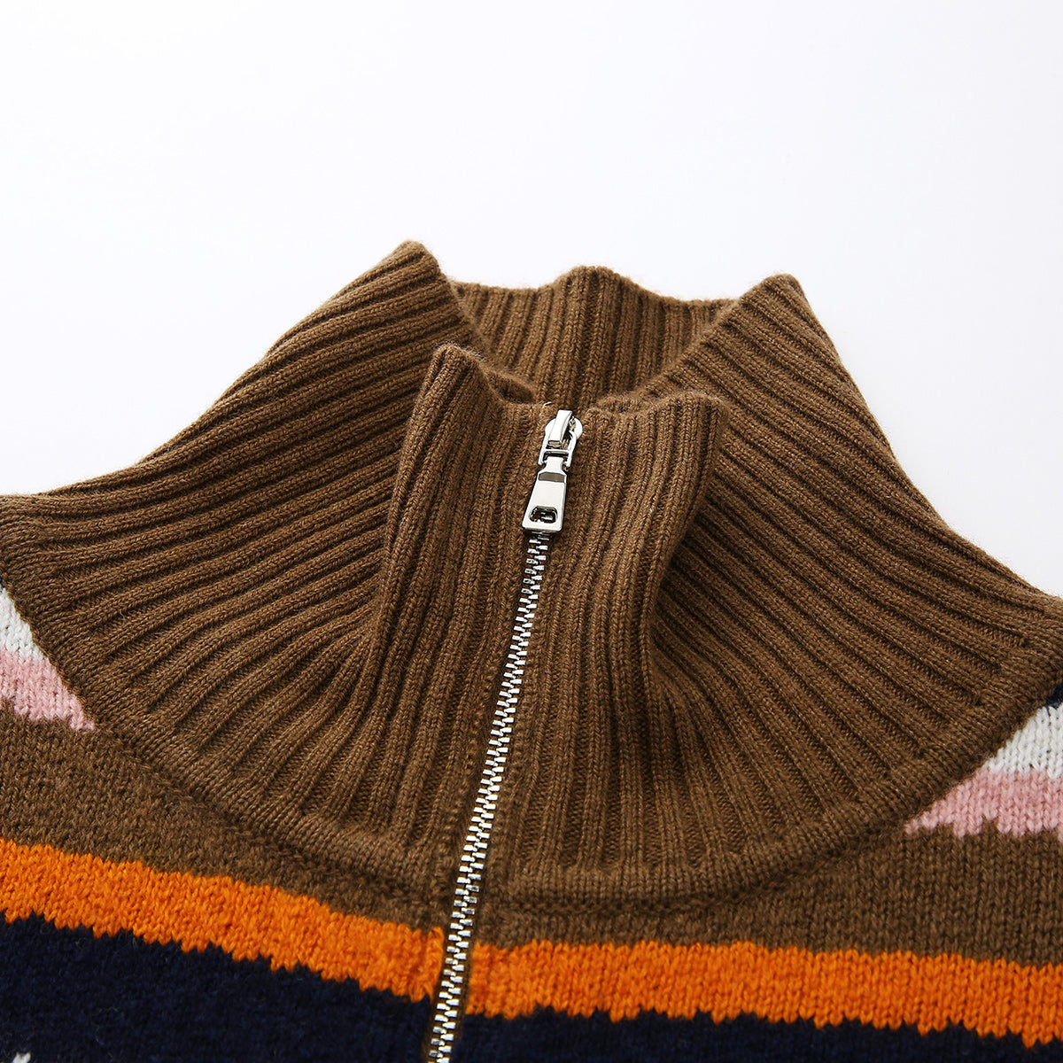 100% Wool Striped Cozy Knit Half-Zip Sweater