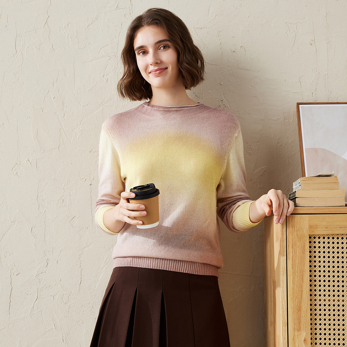 100% Cashmere Gradient Color Knit Sweater