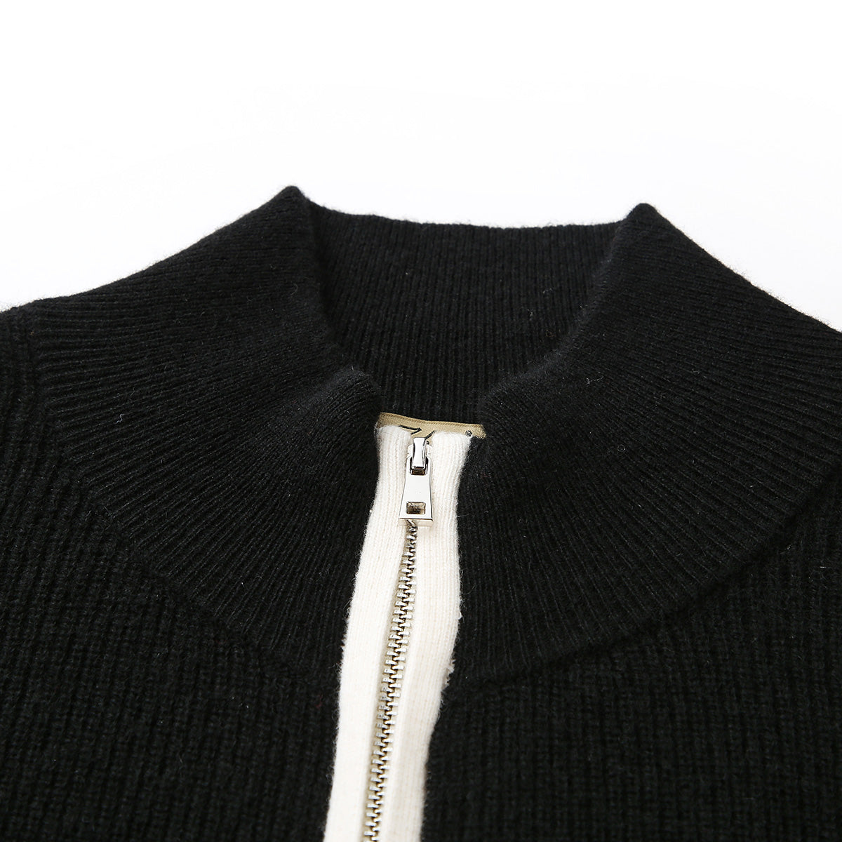 100% Cashmere Contrast Trim Dual Zipper Cardigan with Pockets