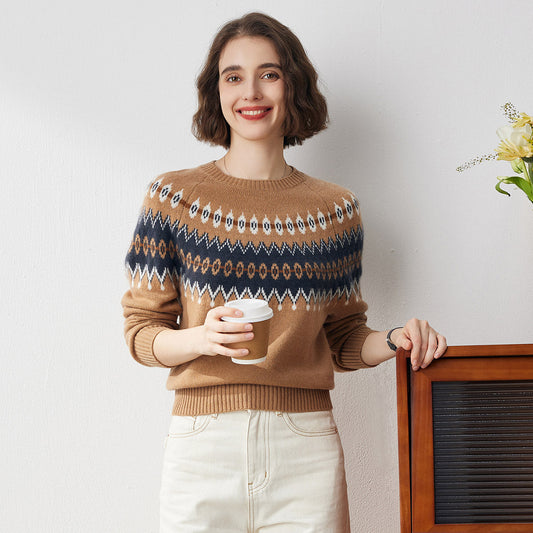 100% Cashmere Women's Cozy Nordic Knit Sweater