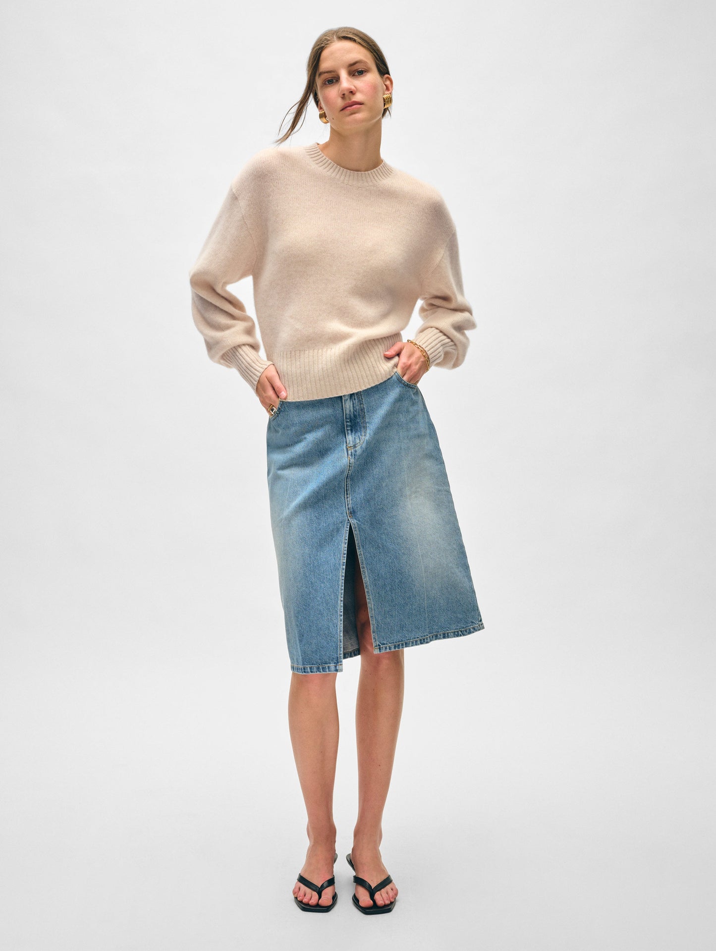 Cashmere Blouson Sleeve Crewneck