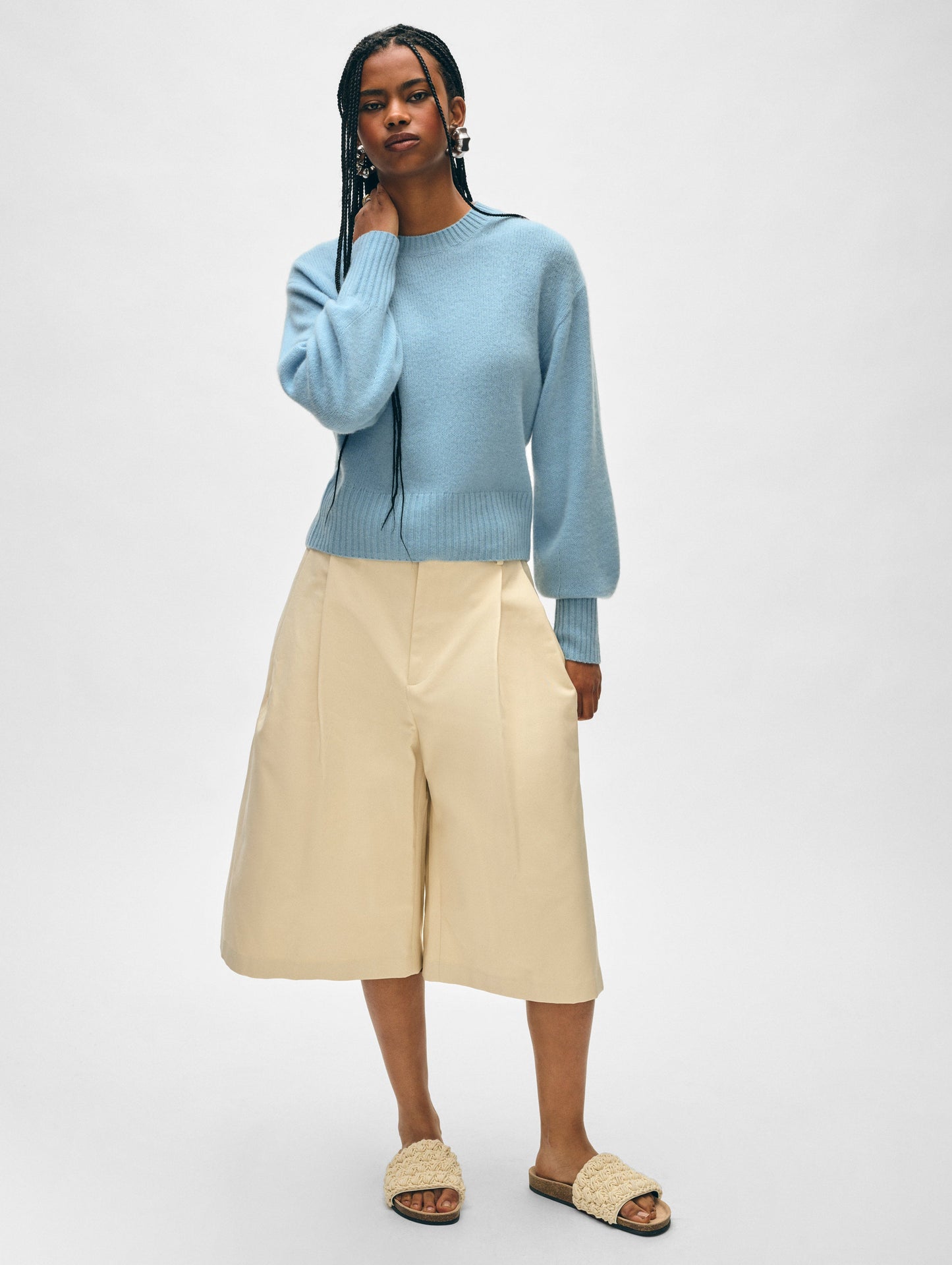 Cashmere Blouson Sleeve Crewneck