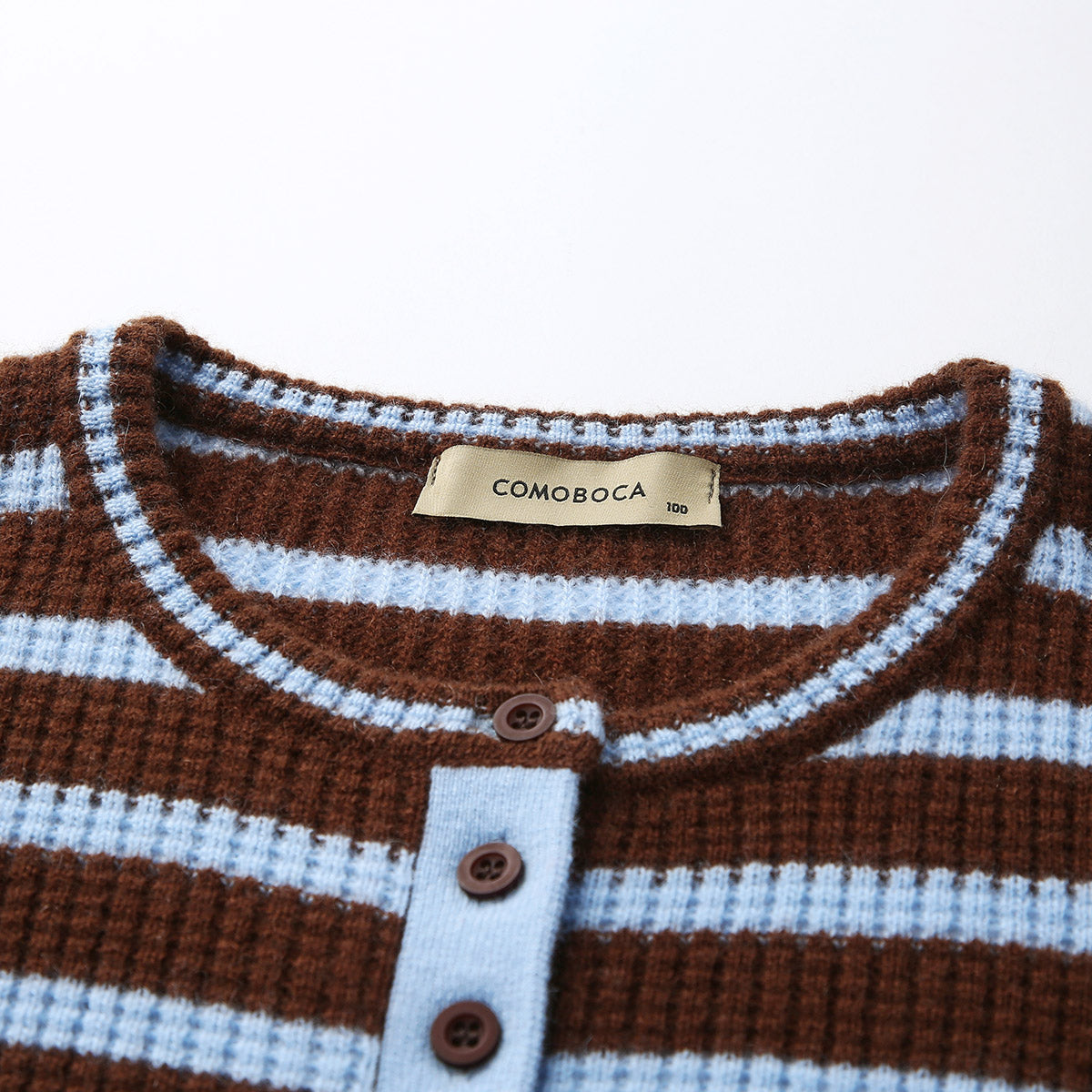 100% Cashmere Striped Knit Henley Sweater