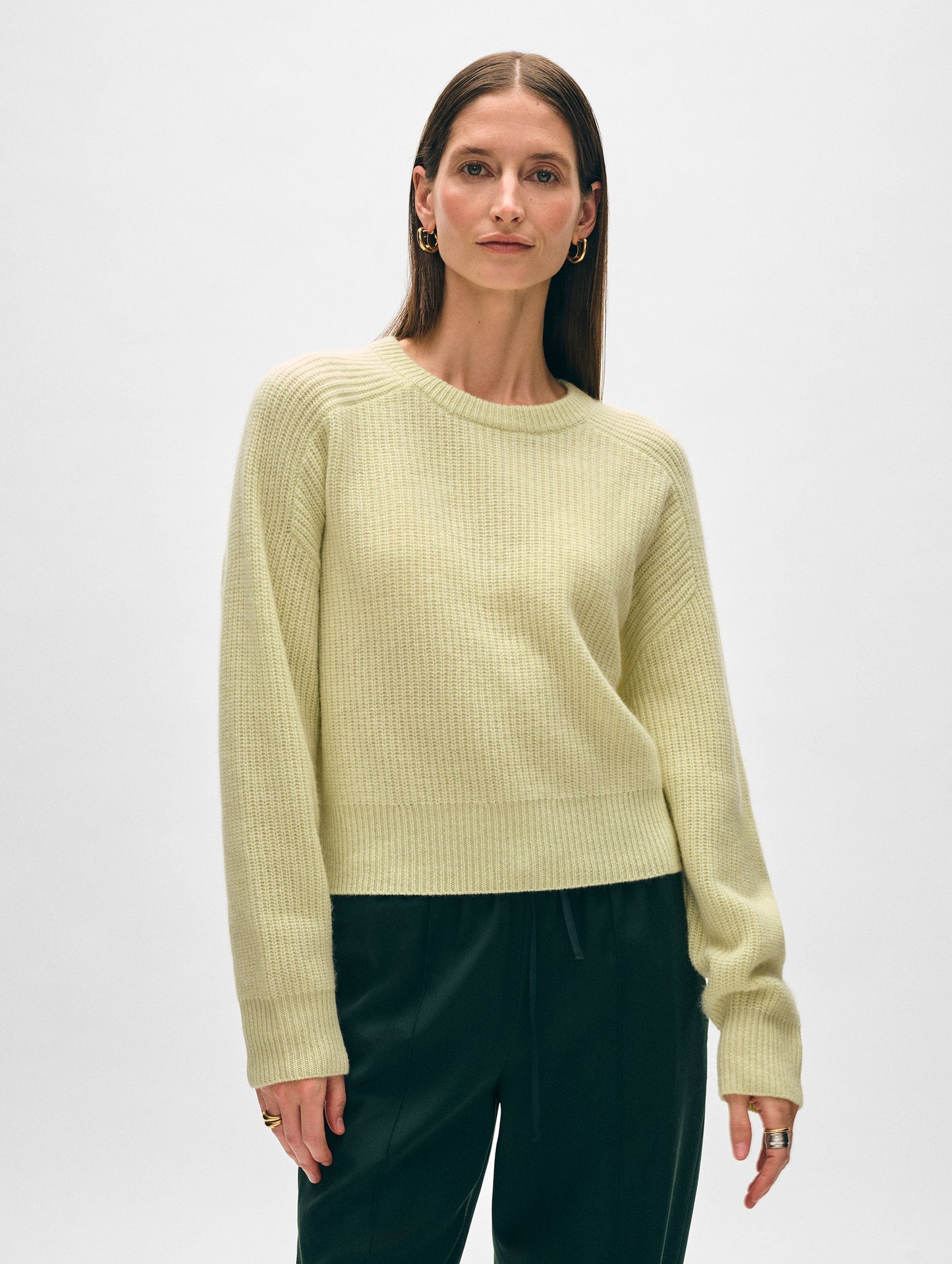 Cashmere Ribbed Saddle Sleeve Crewneck