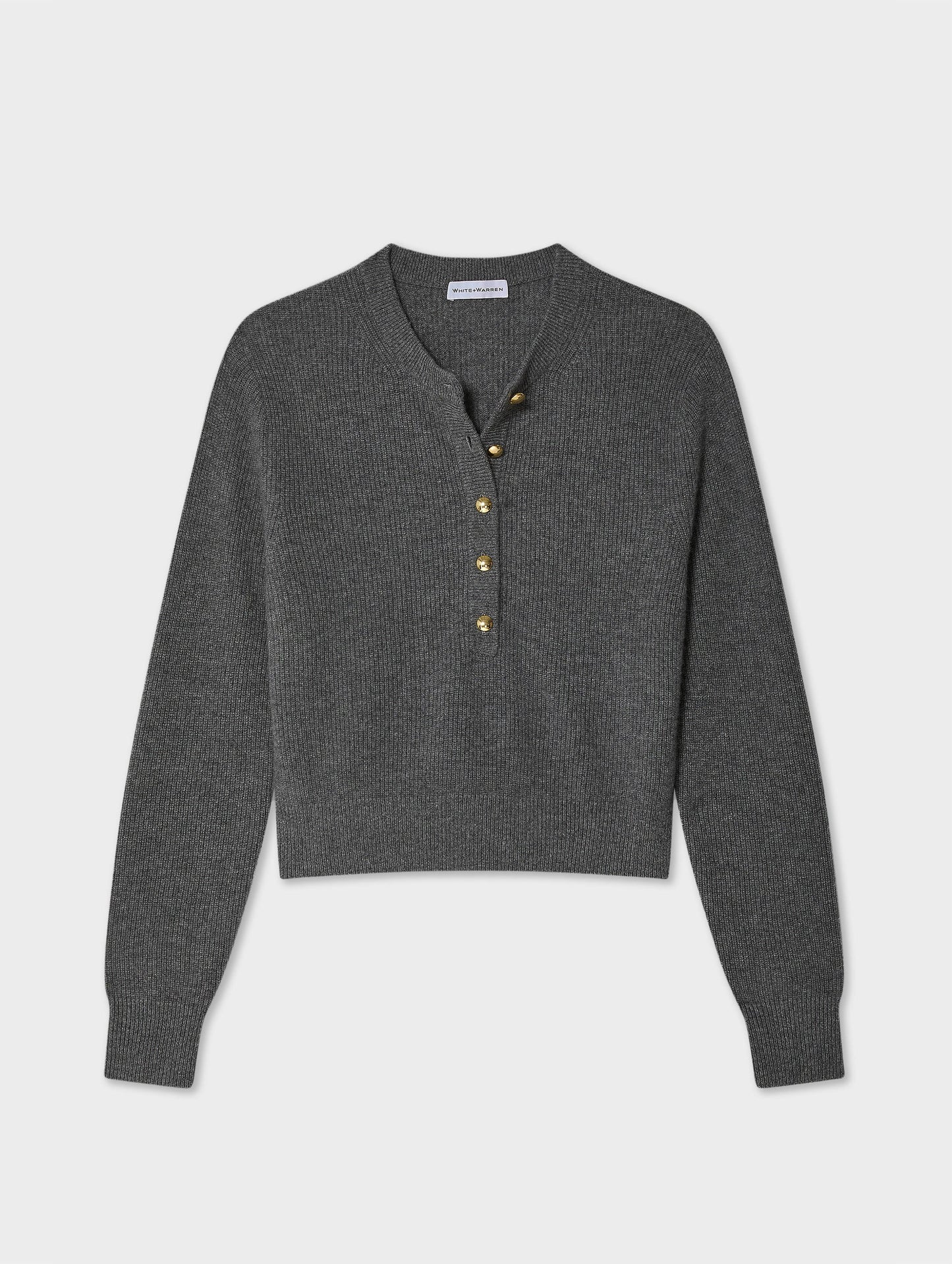 Cashmere Ribbed Gold Button Henley