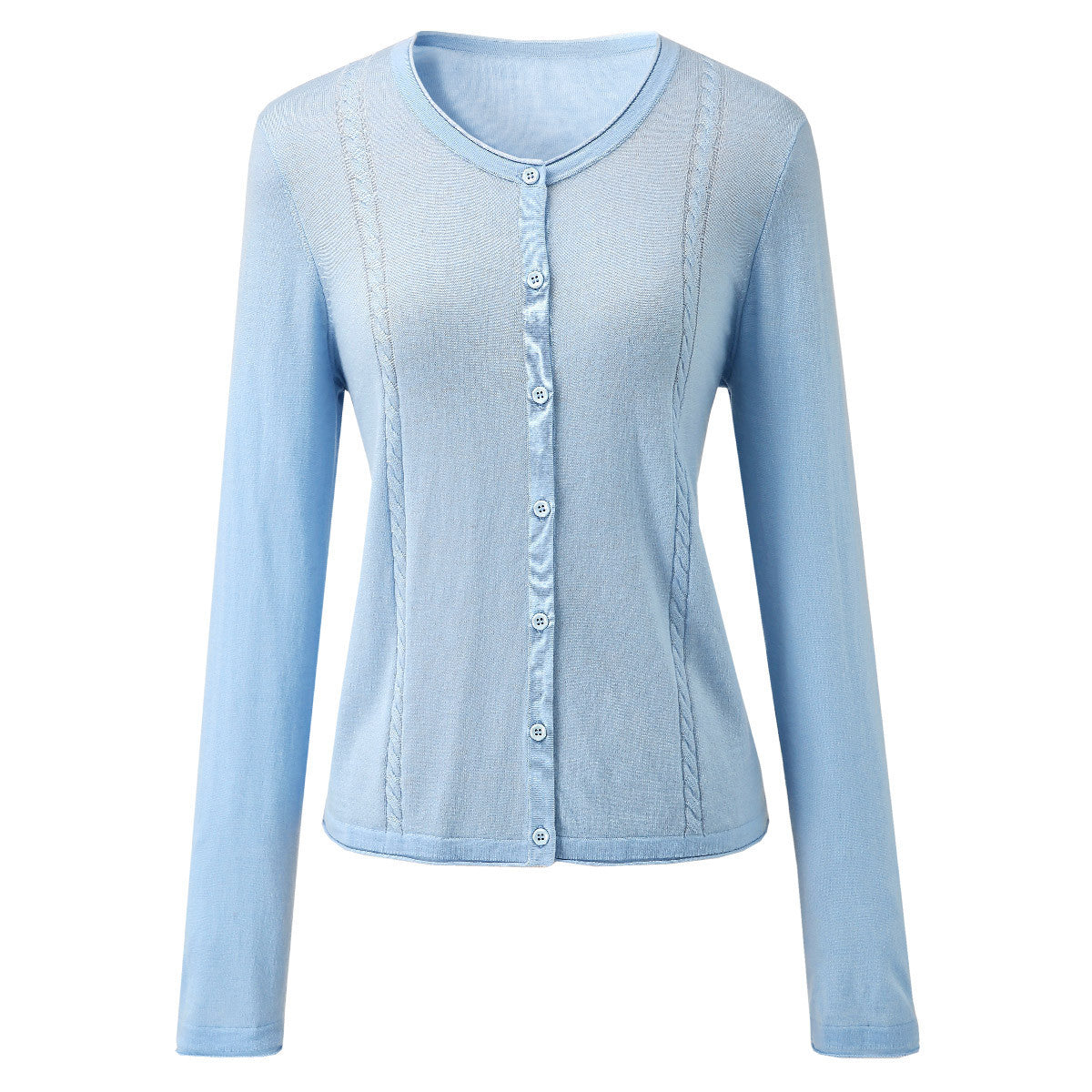 Womens Button-Up Cardigan with Cable Knit Detail