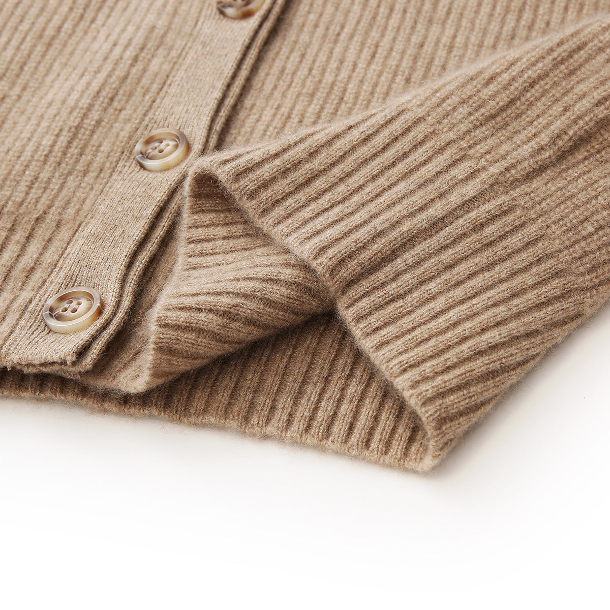 100% Cashmere V-Neck Ribbed Buttoned Cardigan