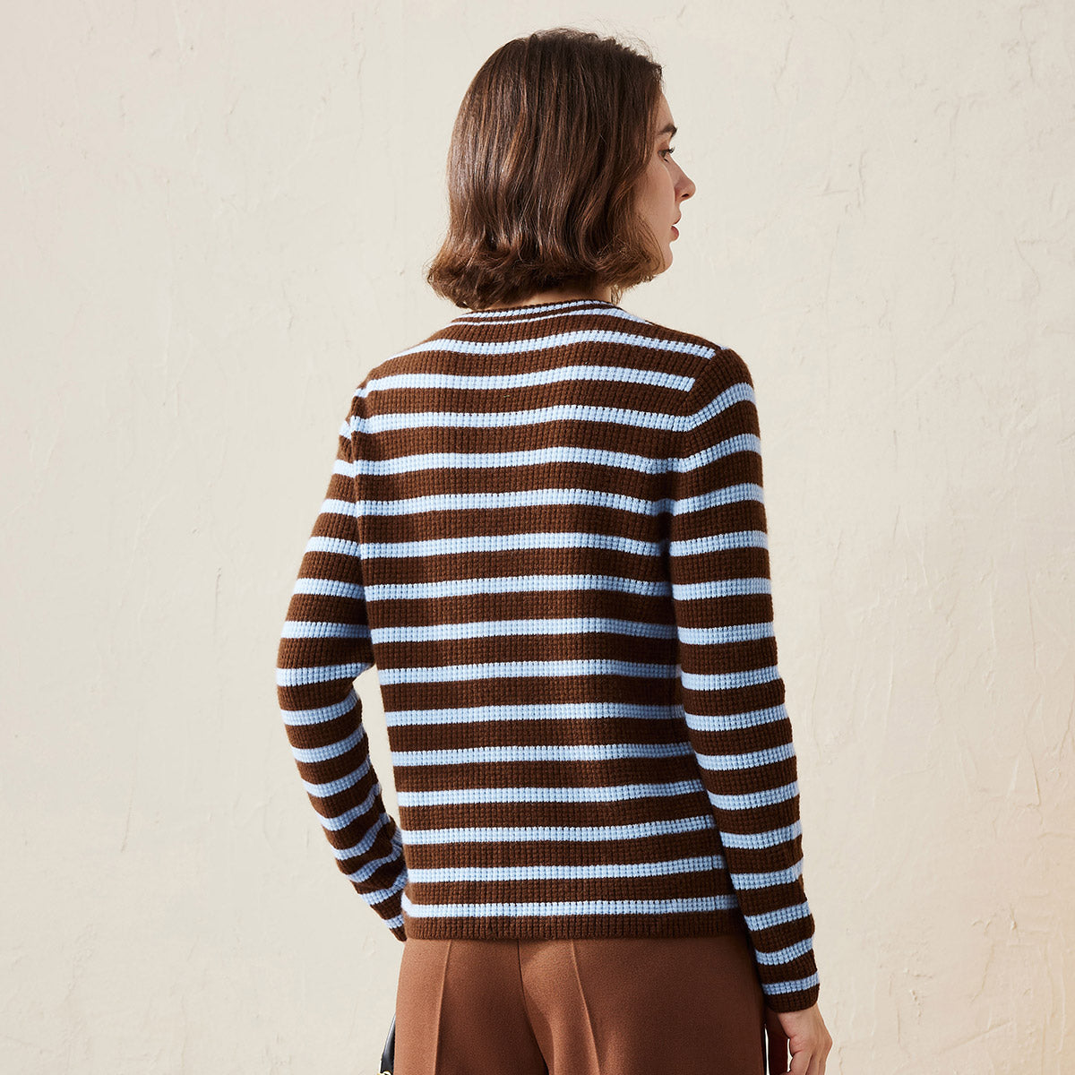 100% Cashmere Striped Knit Henley Sweater