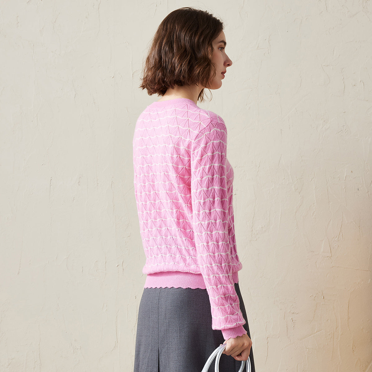 100% Cashmere Scallop Trim Knit Sweater