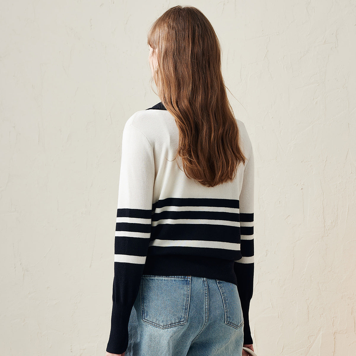 100% Wool Stylish Striped Zip-Up Cardigan