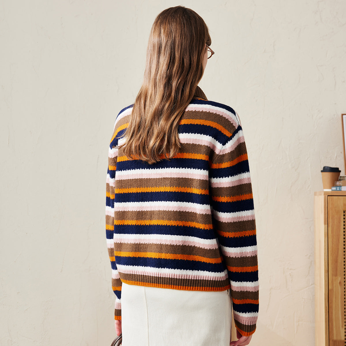 100% Wool Striped Cozy Knit Half-Zip Sweater