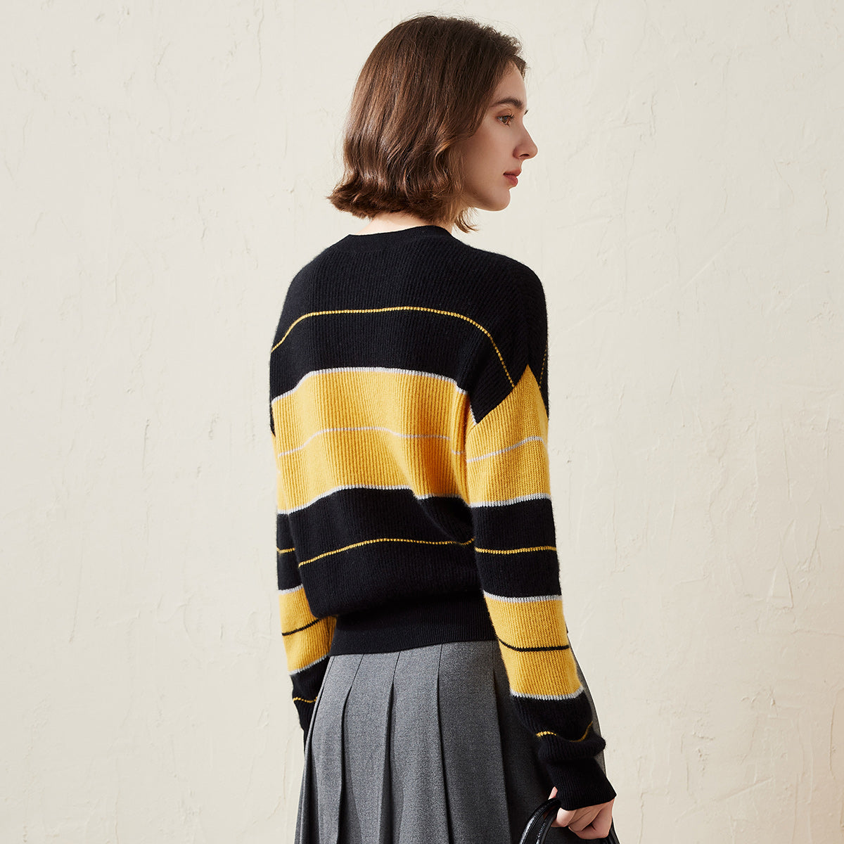 100% Cashmere Casual Striped Crewneck Sweater