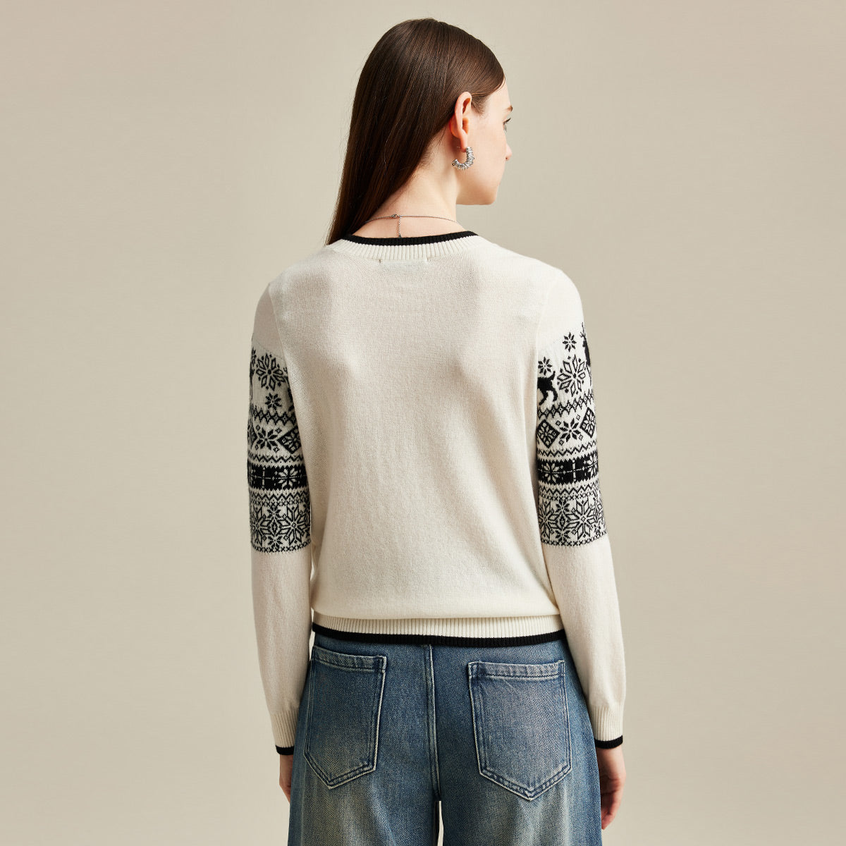 100% Cashmere Classic Nordic Reindeer Knit Sweater