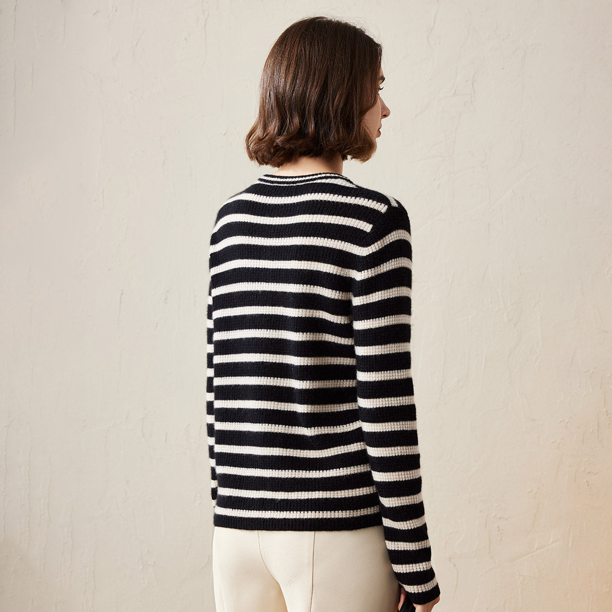 100% Cashmere Striped Knit Henley Sweater