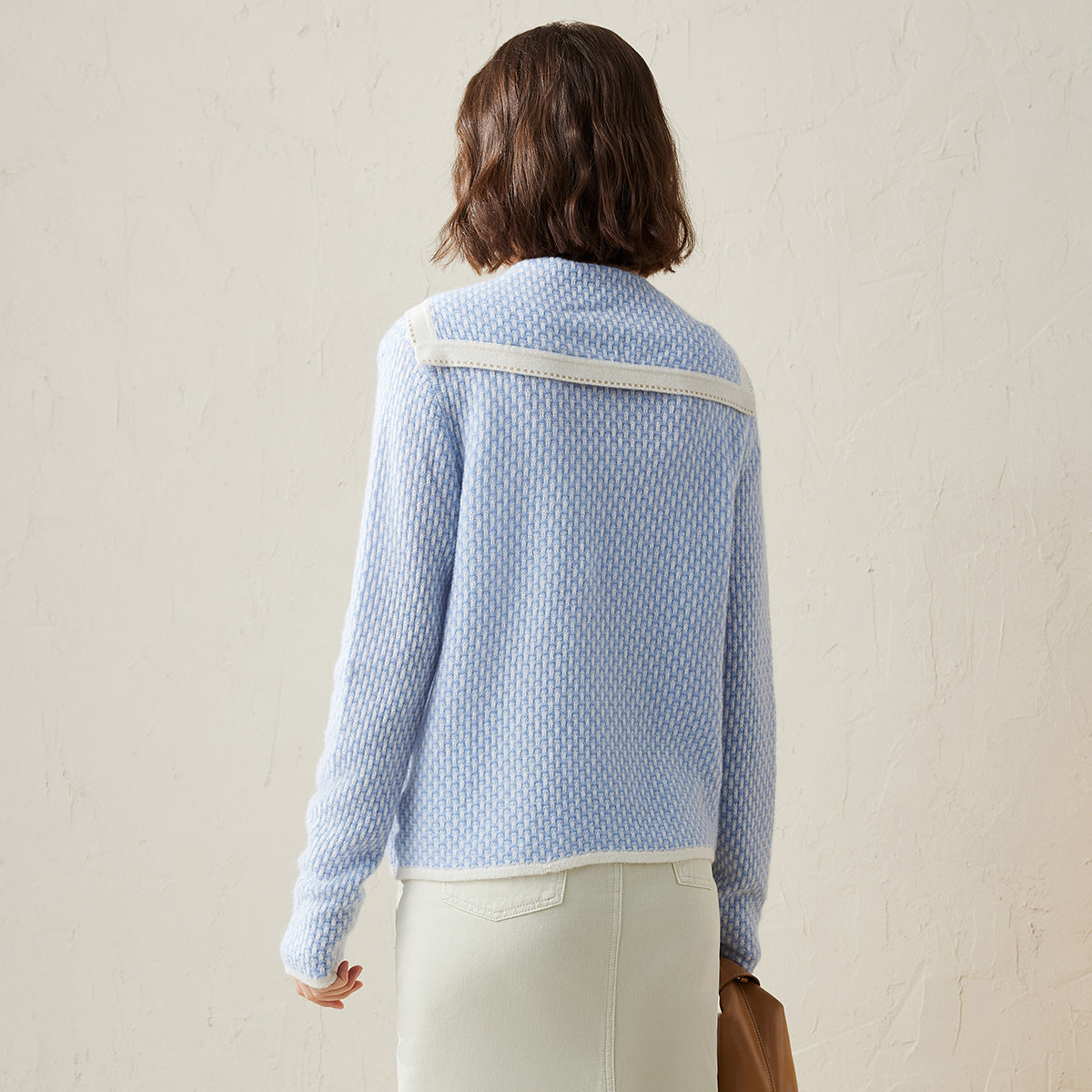 100% Cashmere Sailor Collar Knitted Cardigan