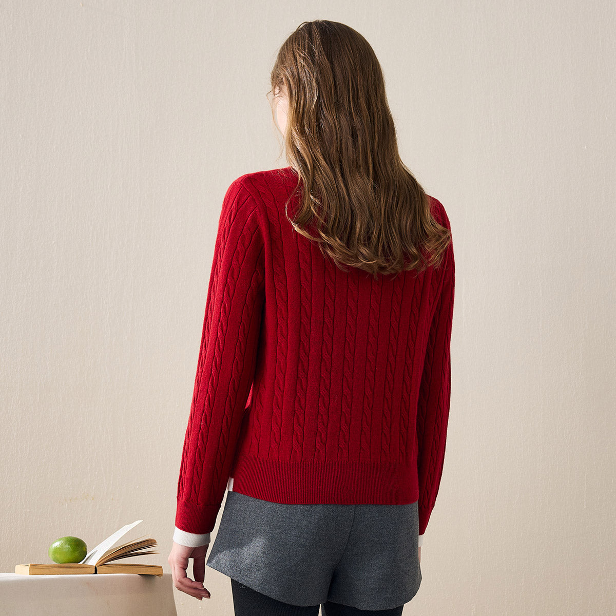 100% Wool Cable Extra Size Knit Cardigan