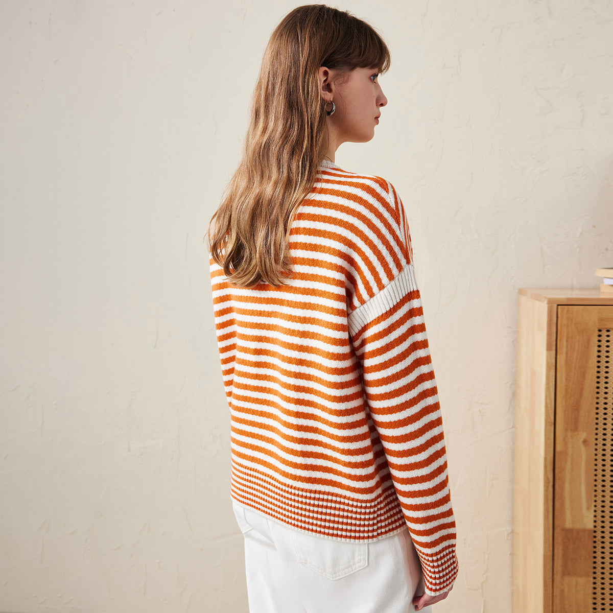 100% Wool Striped Knitted Pullover Sweater