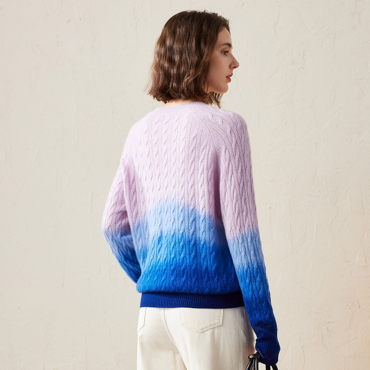 100% Cashmere Gradient Color Cable Knit Sweater