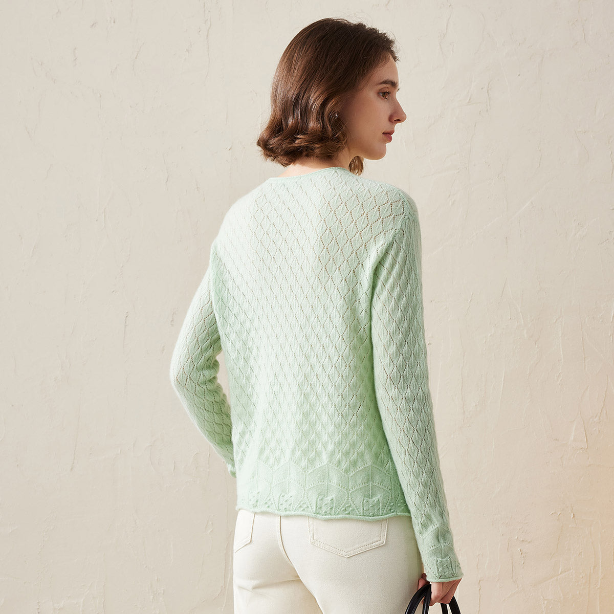 100% Cashmere Diamond Pattern Pullover Sweater