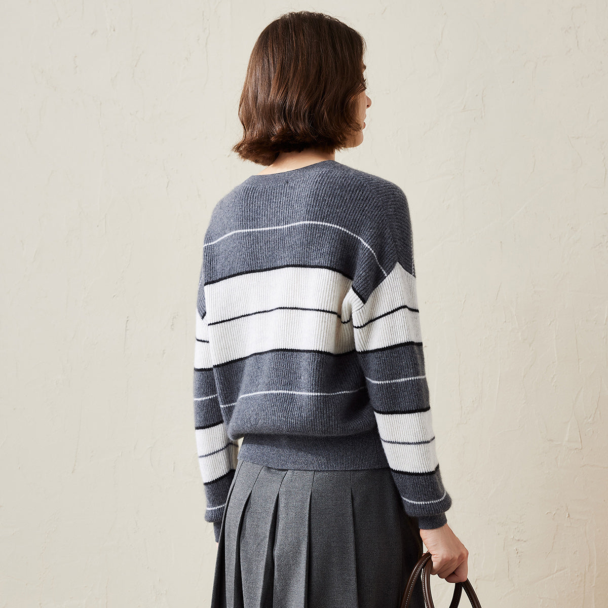 100% Cashmere Casual Striped Crewneck Sweater