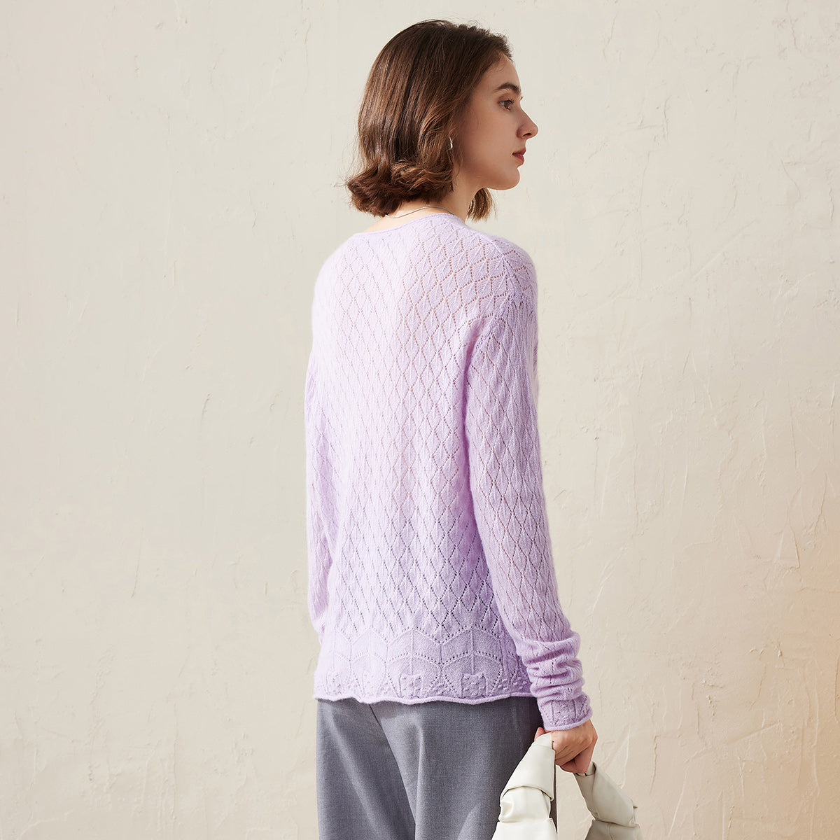 100% Cashmere Diamond Pattern Pullover Sweater