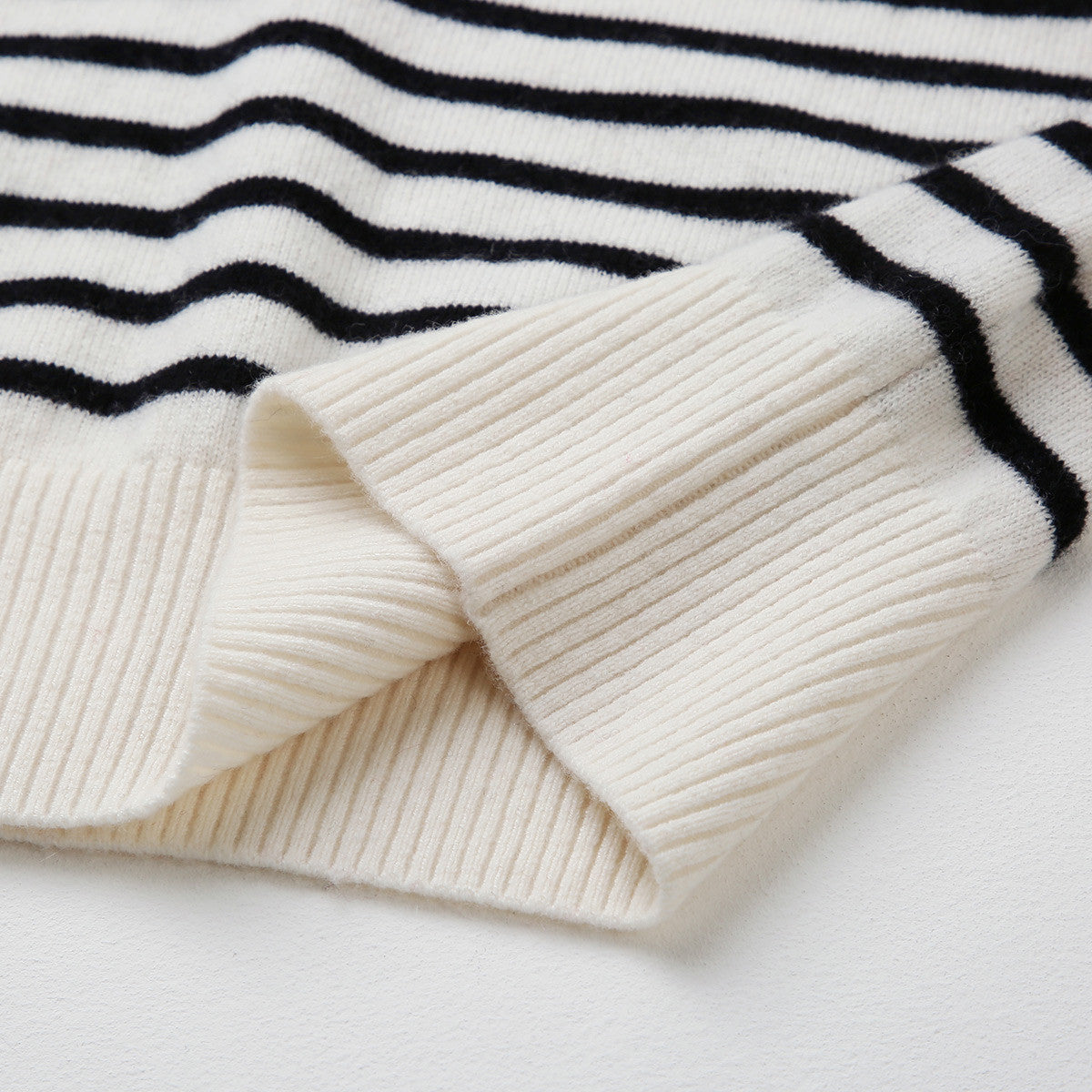 100% Cashmere Cozy Striped Polo Neck Sweater