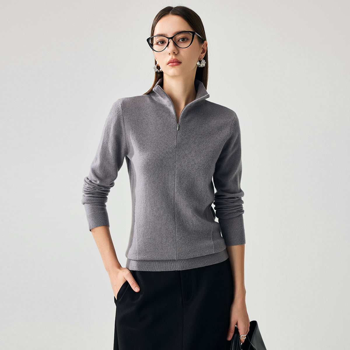 100% Cashmere Womens Half-Zip Mock Neck Pullover Sweater