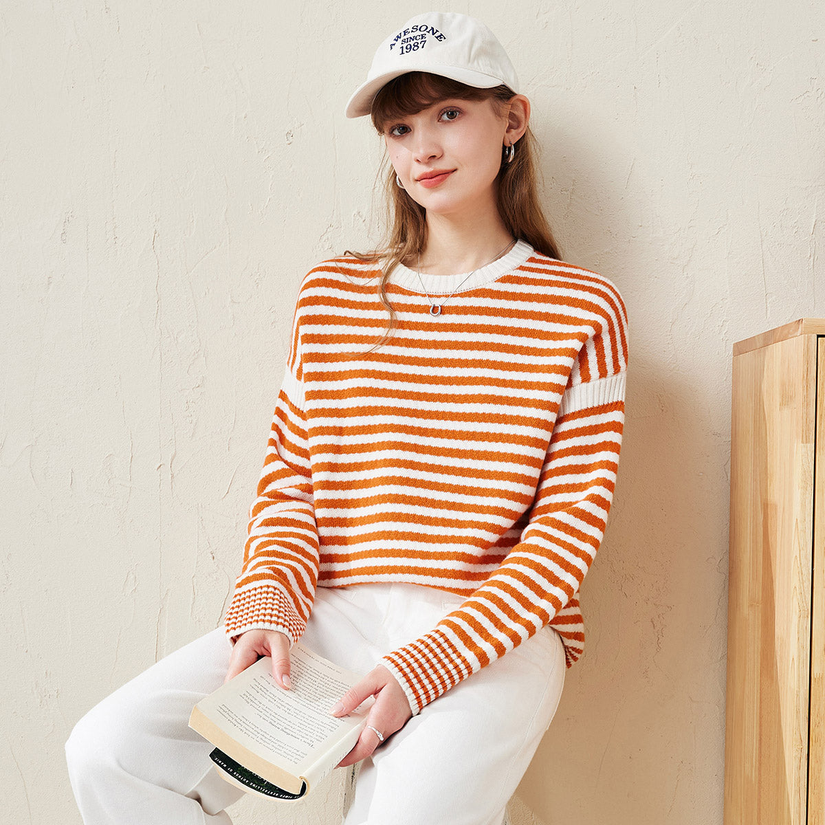 100% Wool Striped Knitted Pullover Sweater