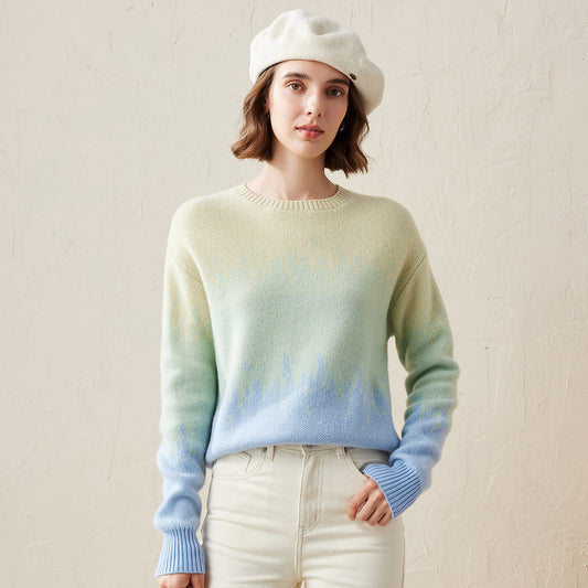 100% Cashmere Ombre Gradient Color Knit Sweater