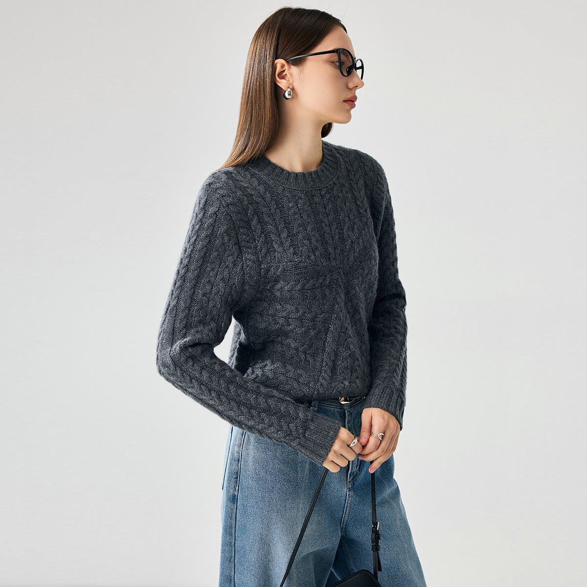 100% Cashmere Womens Chunky Cable Knit Sweater