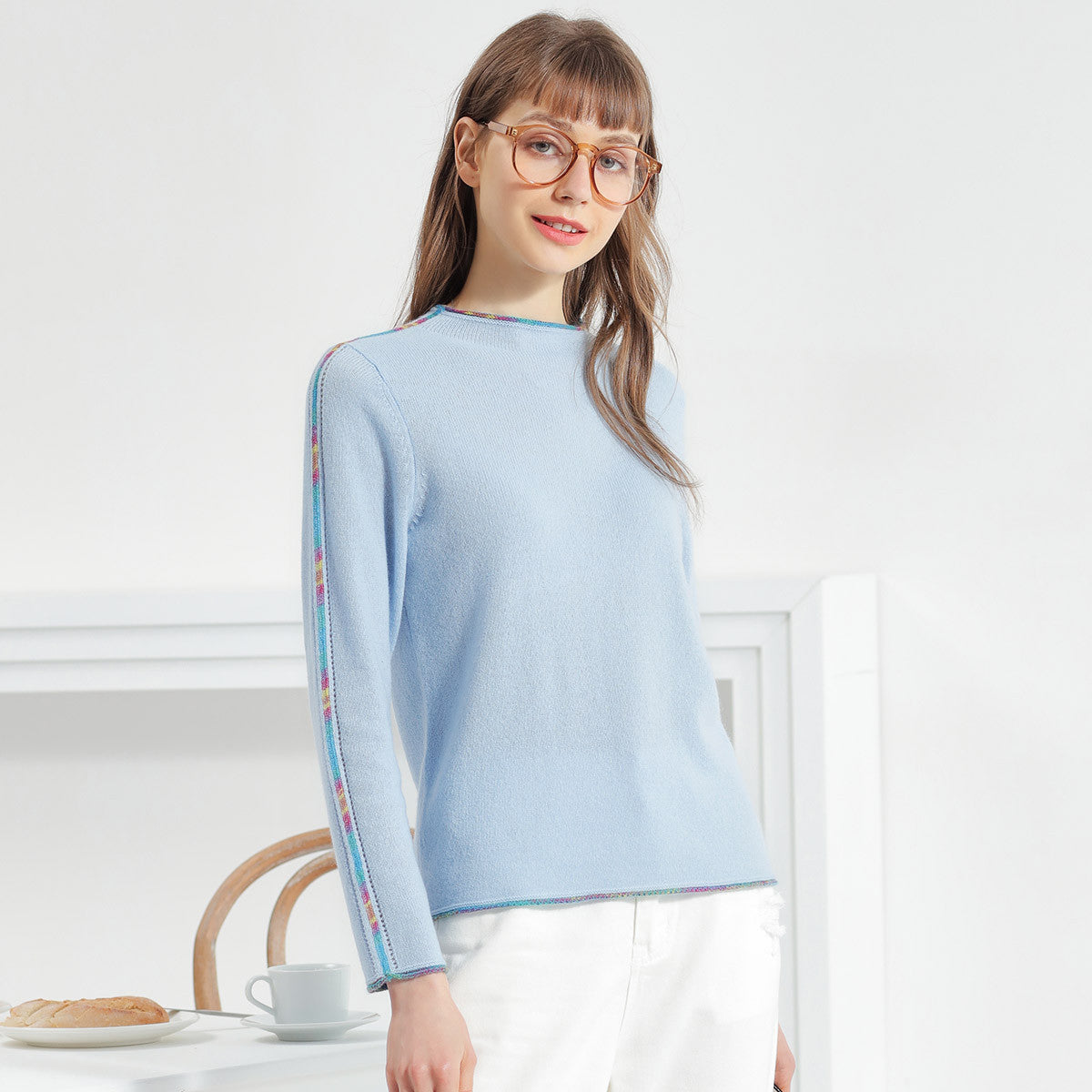 100% Cashmere Sweater with Built-in Collar