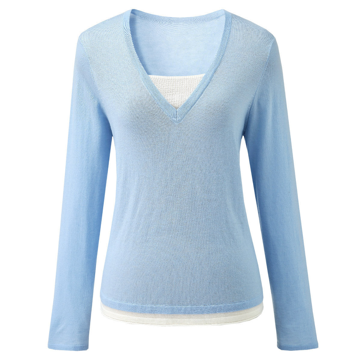 Womens V-Neck Layered Knit Sweater