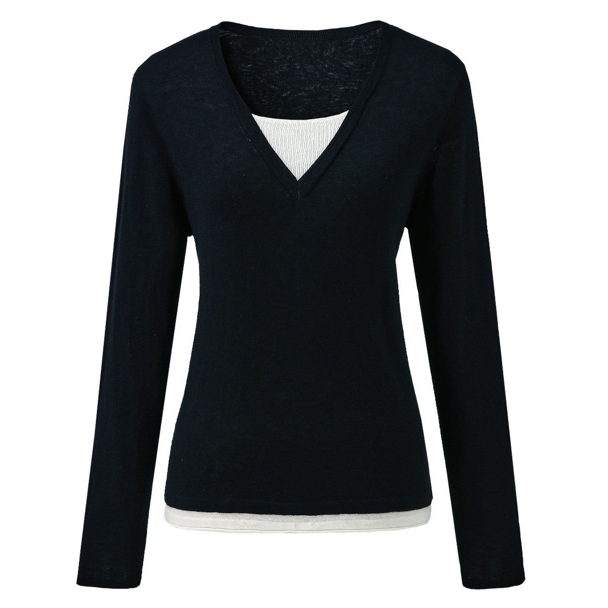 Womens V-Neck Layered Knit Sweater