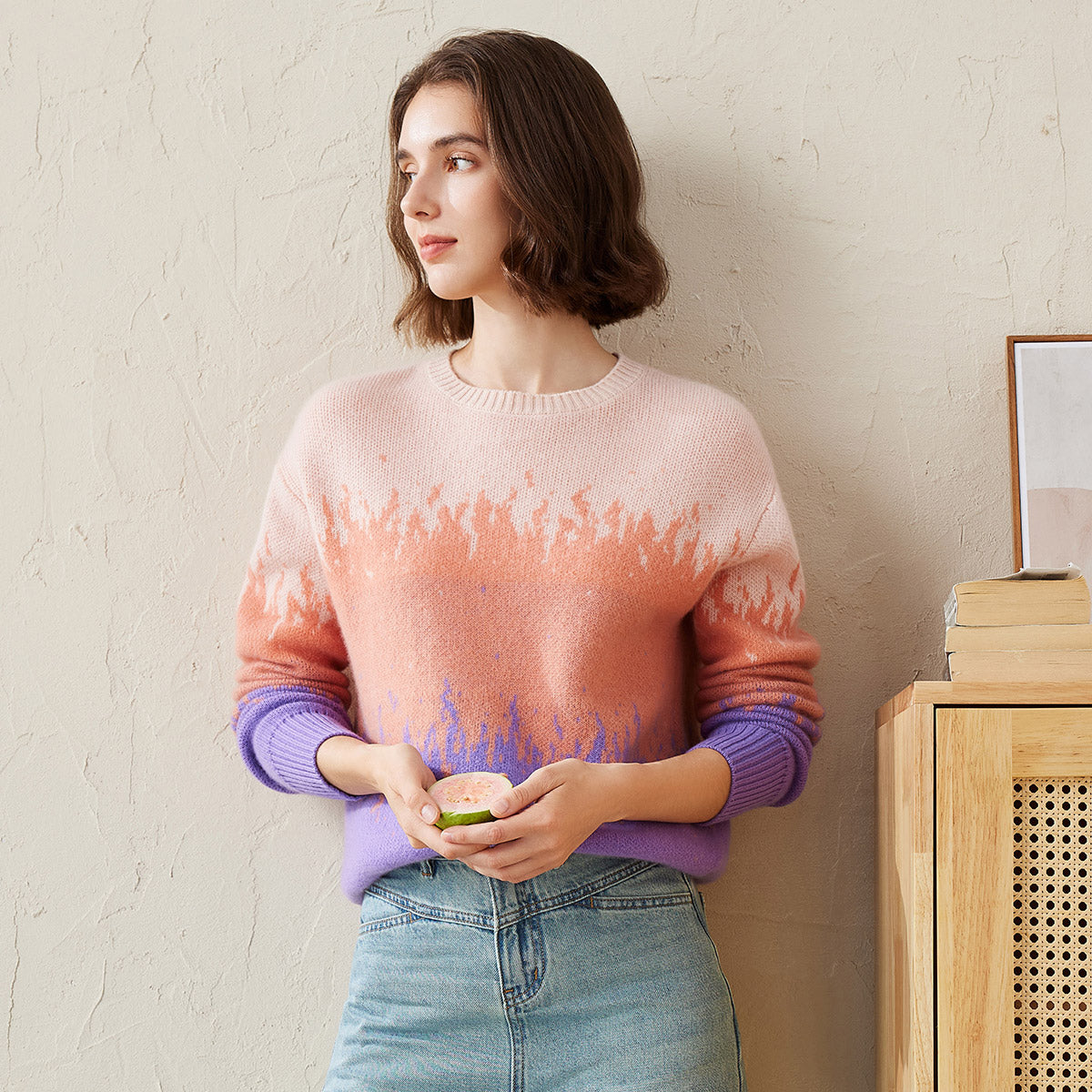 100% Cashmere Ombre Gradient Color Knit Sweater