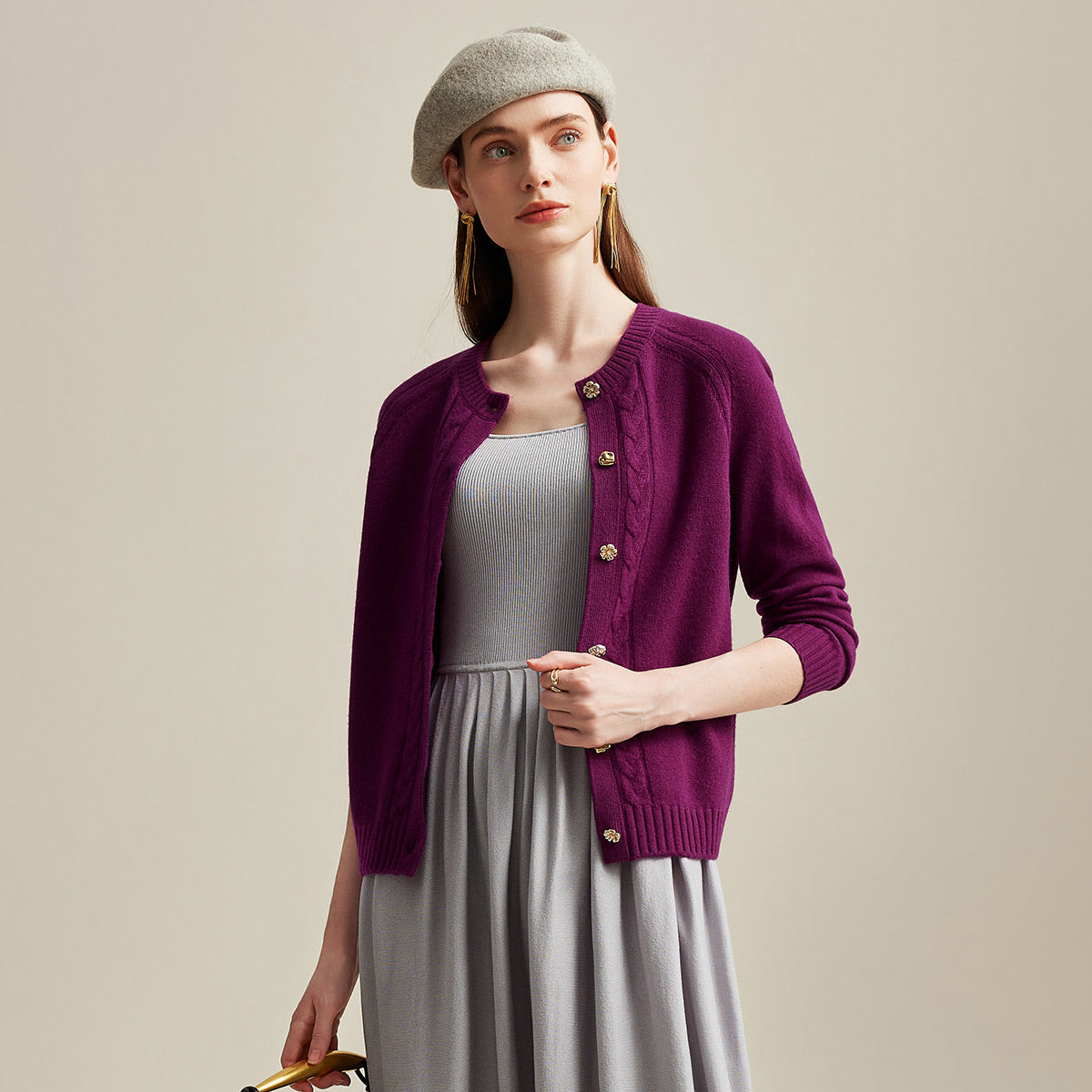 100% Cashmere Cable Button Knit Cardigan