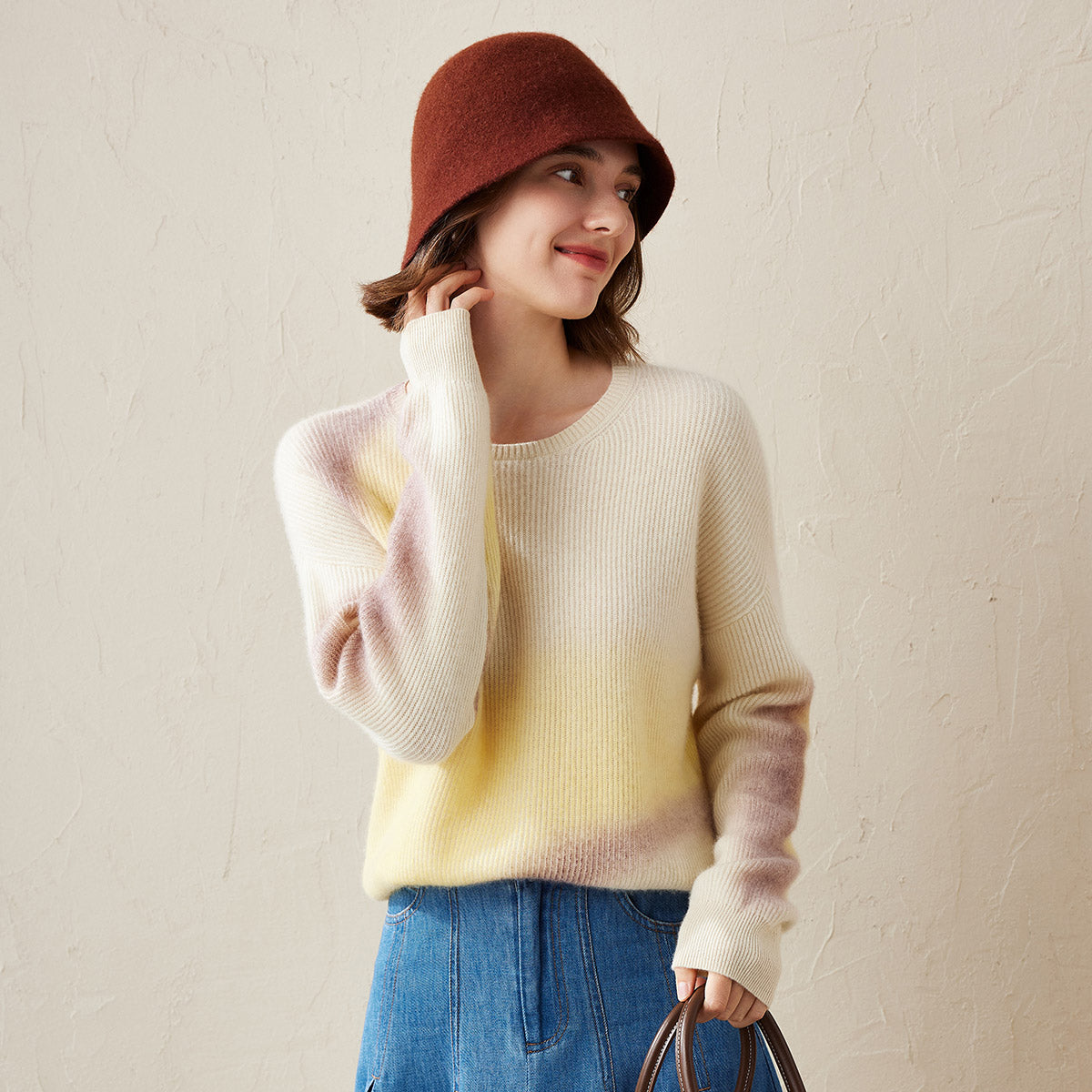 100% Cashmere Gradient Color Soft Knit Sweater