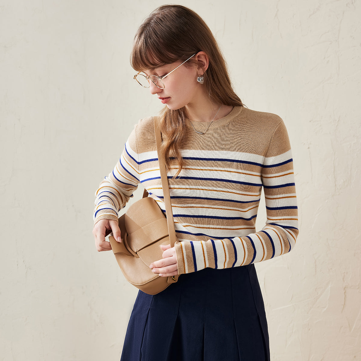 100% Wool Striped Crew Neck Sweater