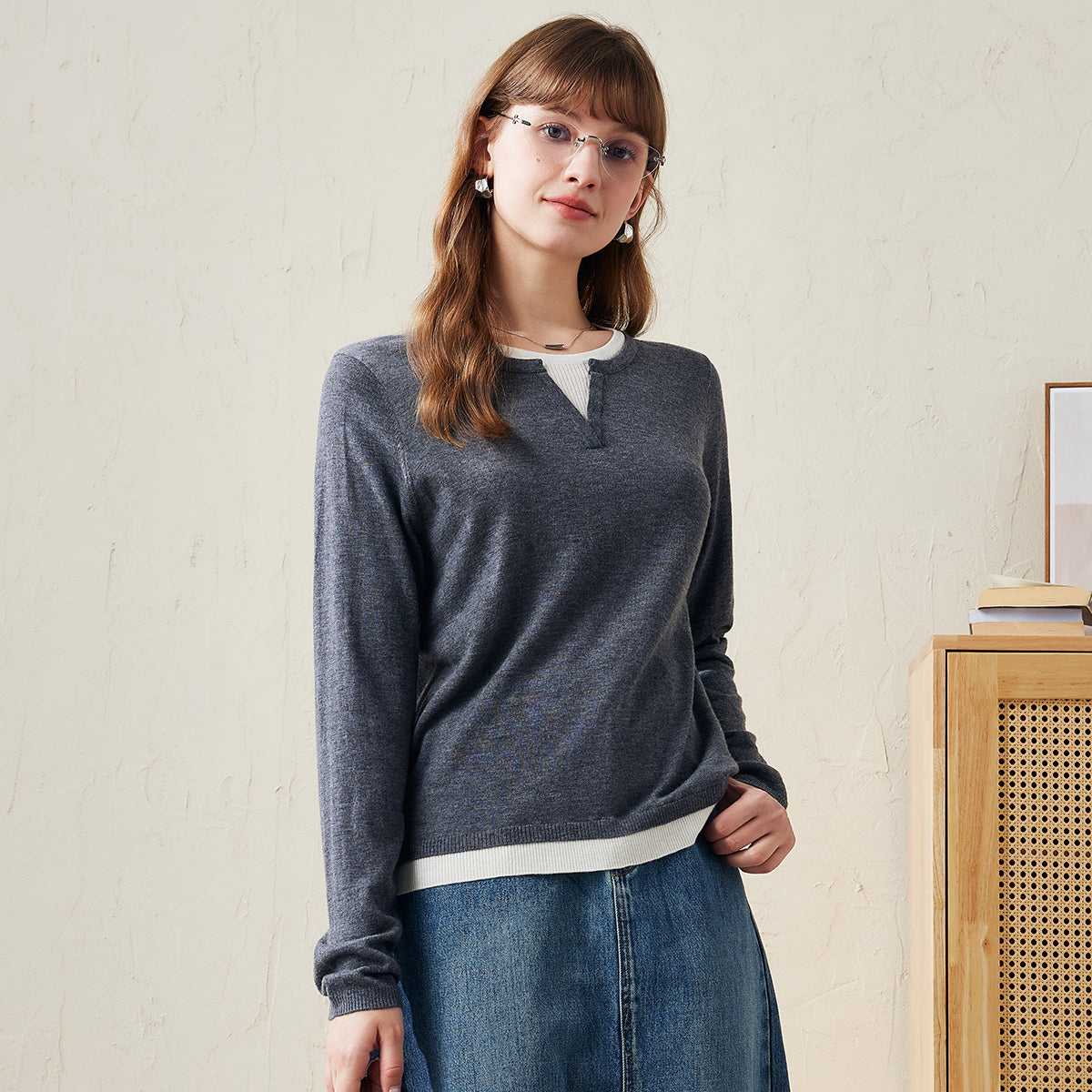 100% Wool Layered Look Pullover Sweater