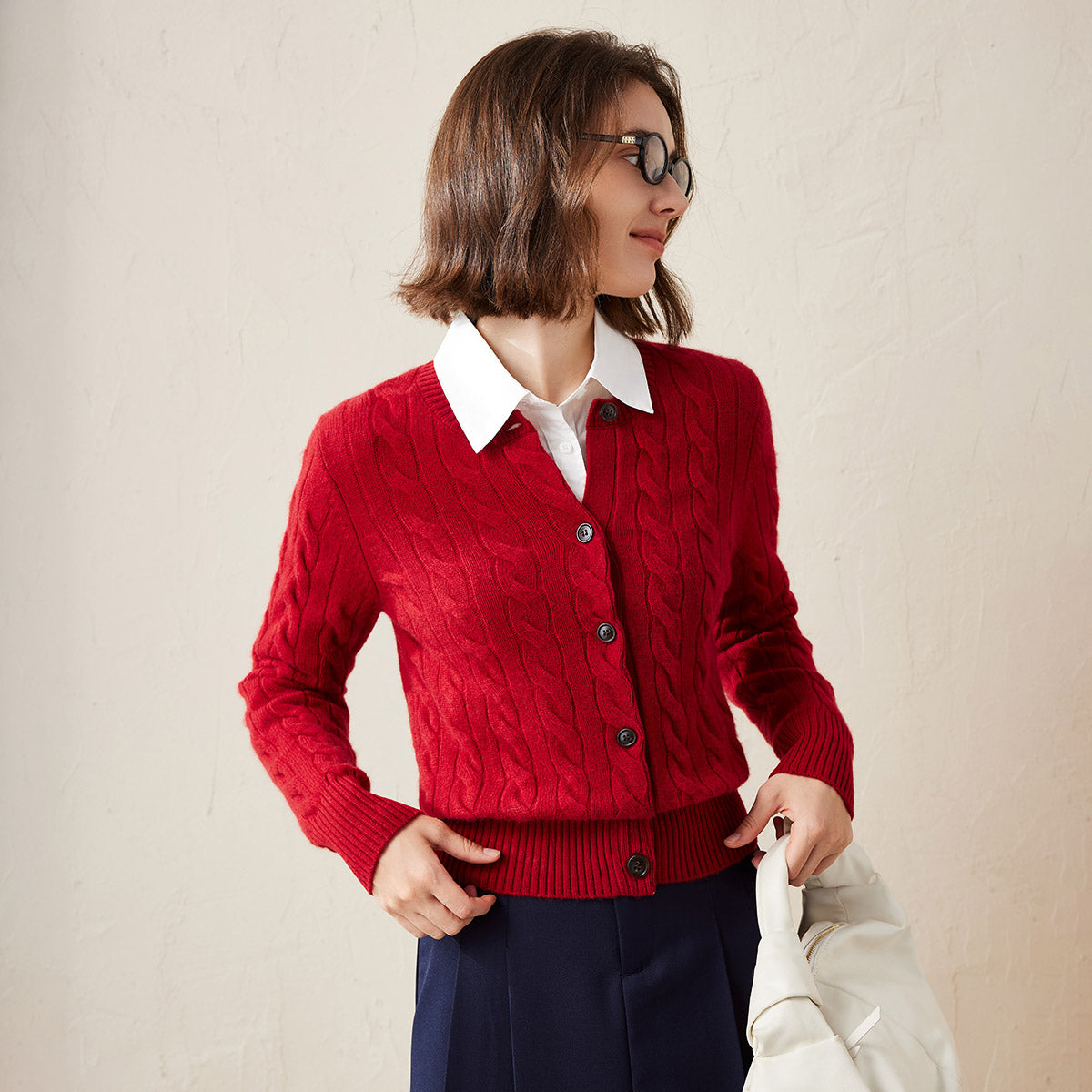 100% Cashmere Cable Knit Button-Up Cardigan