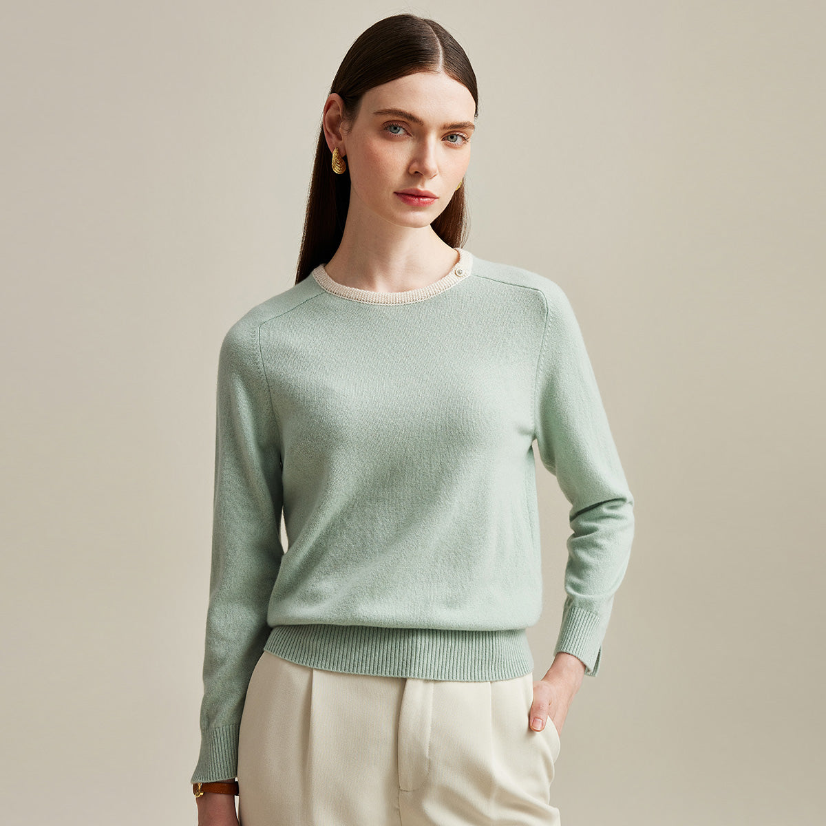 100% Cashmere Button-Accent Sweater