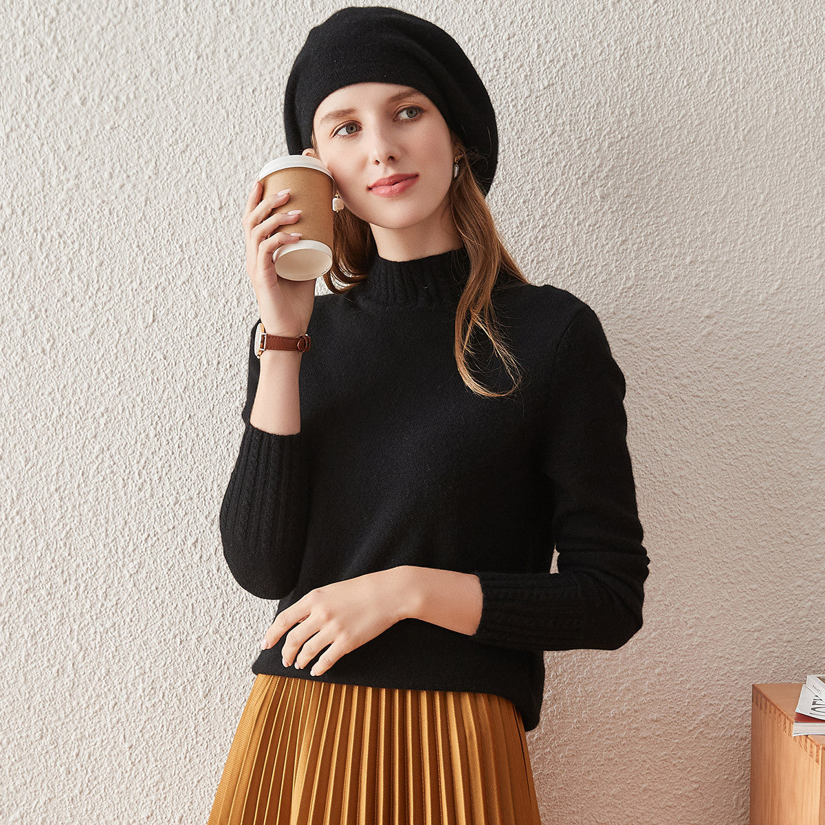 100% Cashmere Mock Neck Knit Sweater