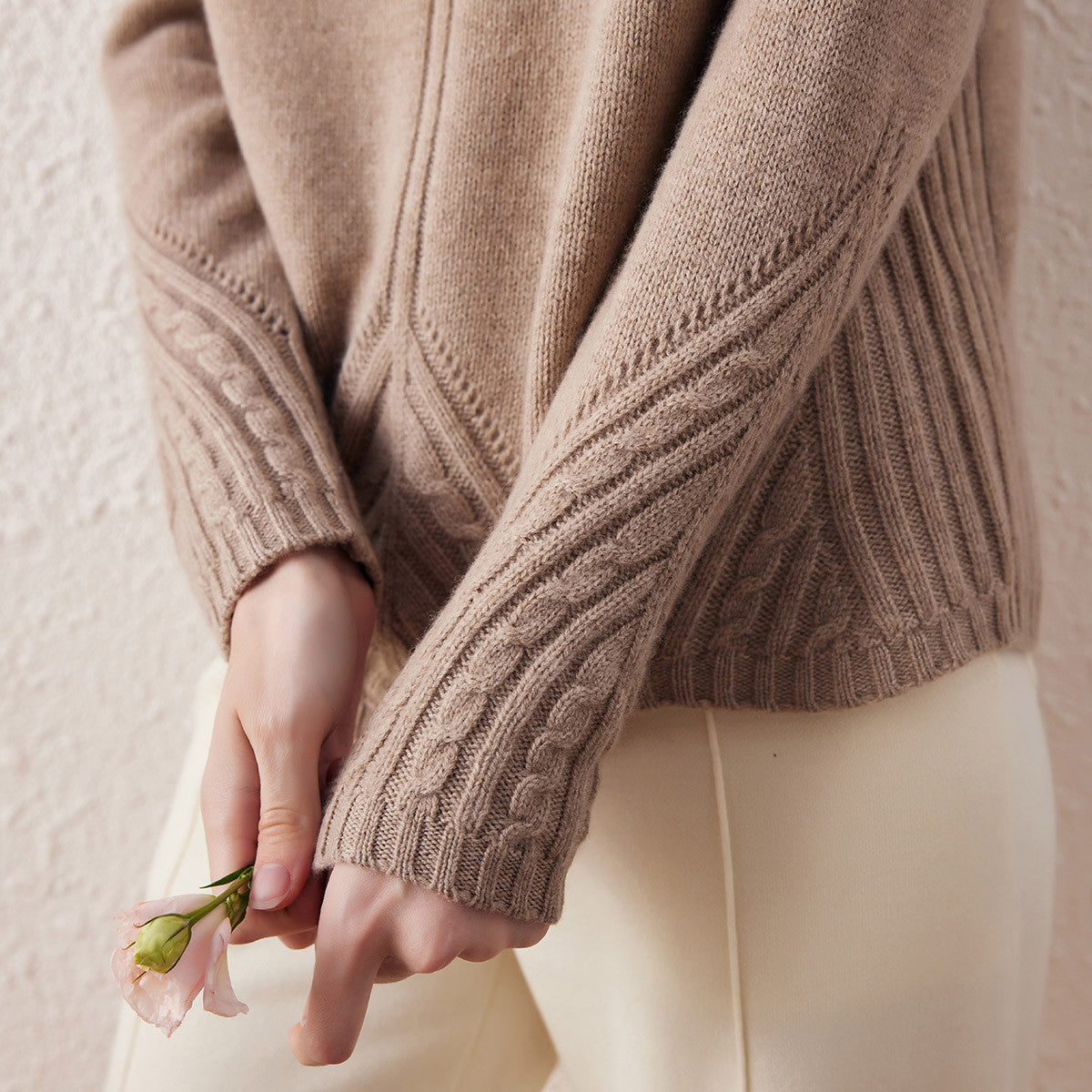 100% Wool Mock Neck Cable Knit Sweater