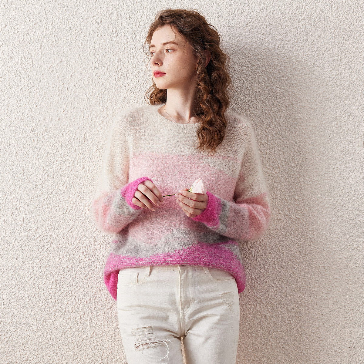 Mohair Crew Neck Gradient Loose Knitted Sweater